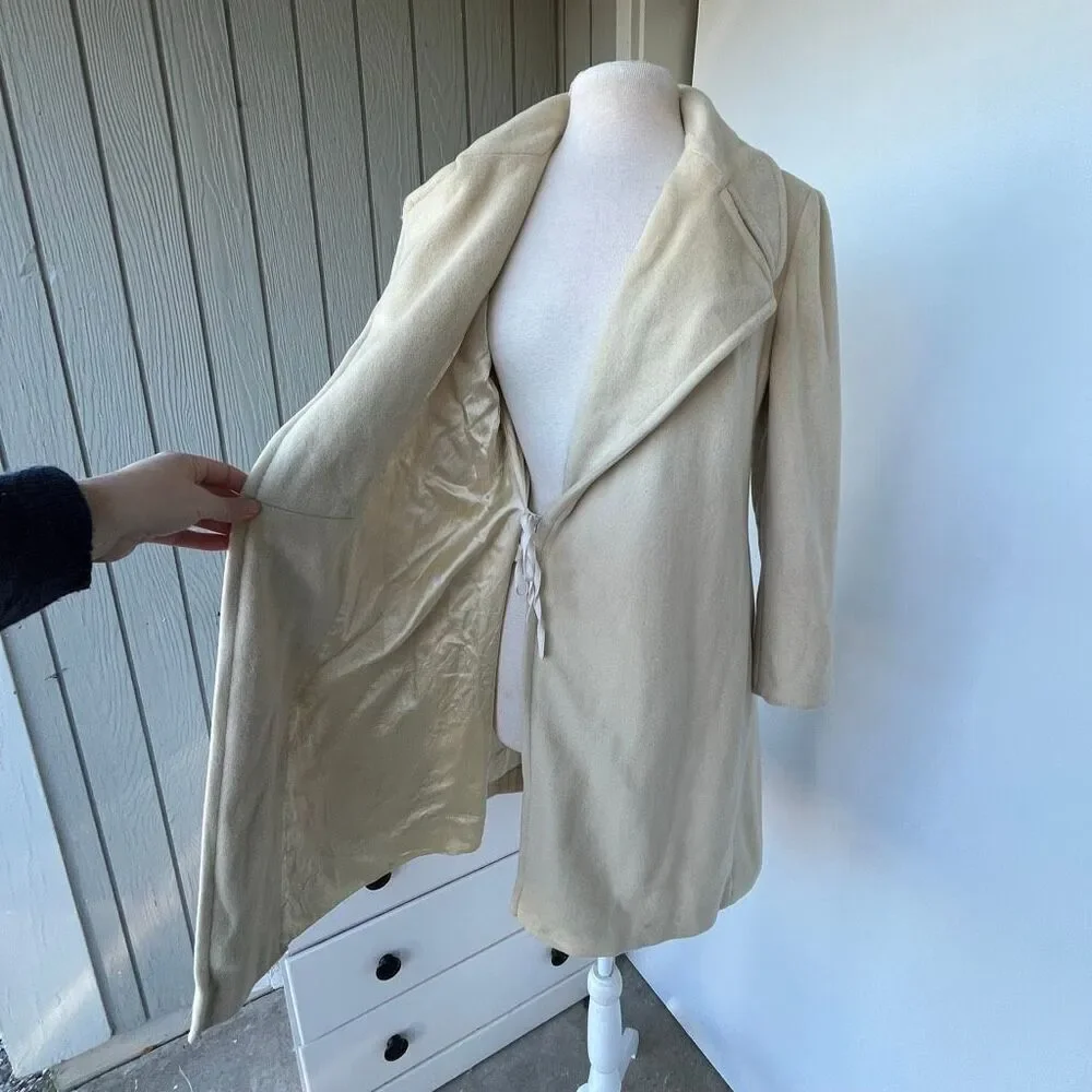 VTG 50s Lorendale 100% Cashmere Ivory Wrap Coat Portrait Collar S/M